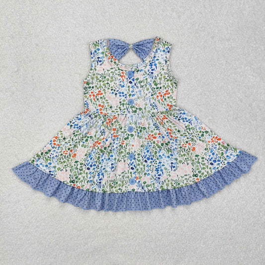 Baby Girls Summer Blue Sleeveless Floral Print Dress