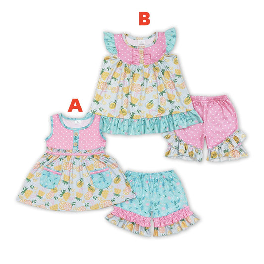 Summer Baby Girls Lemon Pineapple Sibling Shorts Set