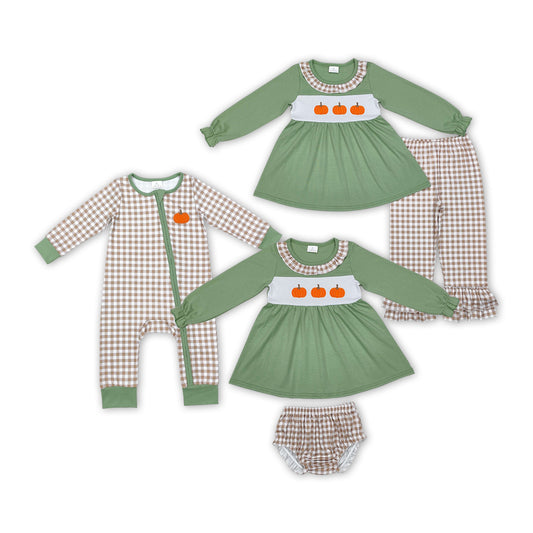 Baby Girls Boys Sibling Embroidery Pumpkin Matching Clothing