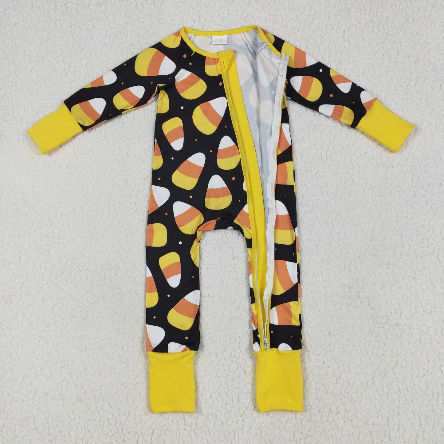 Baby Girls  Hallowen Candy Corn Long Sleeve Zipper Romper