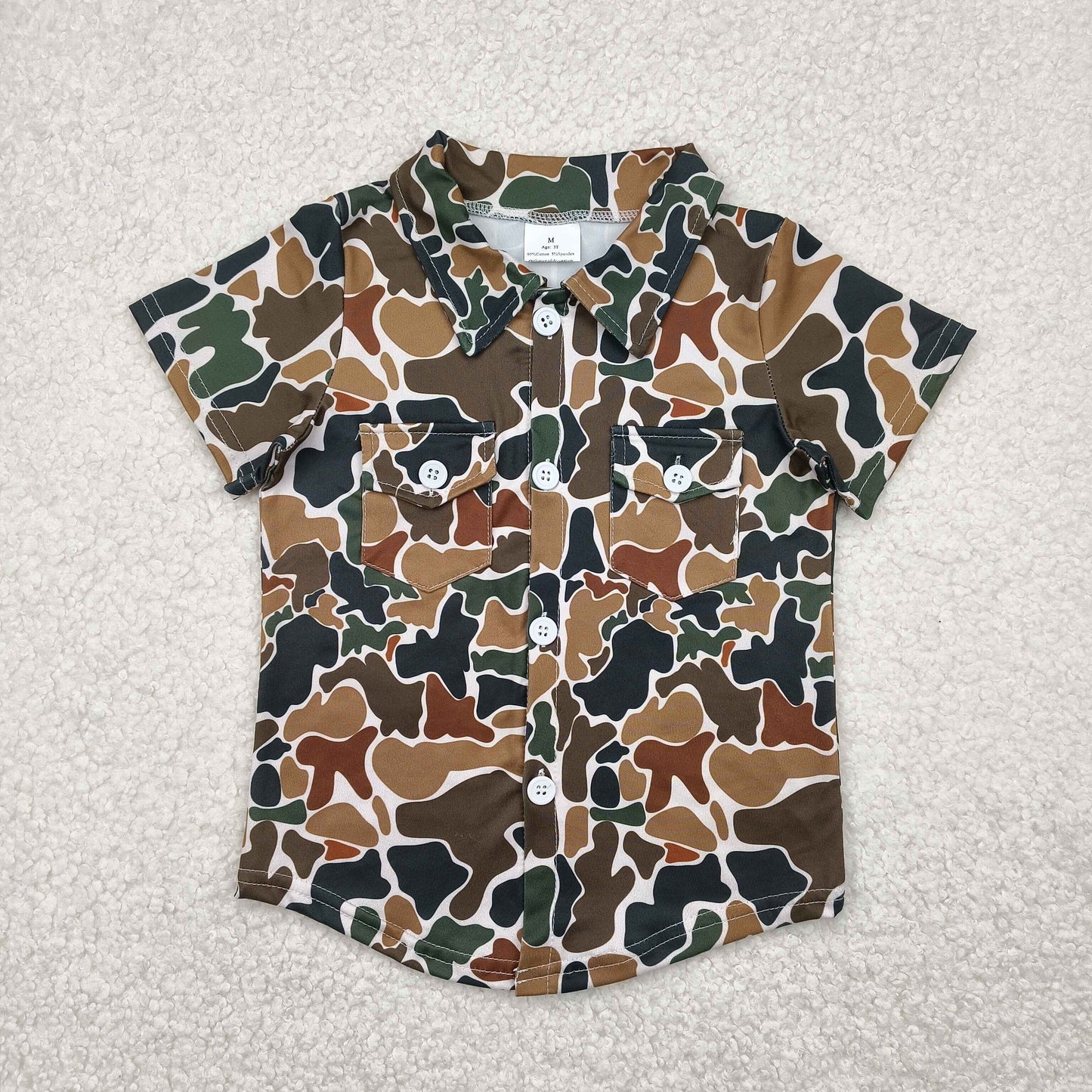 BT1200 Toddler Boys Brown Camo Pocket Short Sleeve Button Up Shirt Top