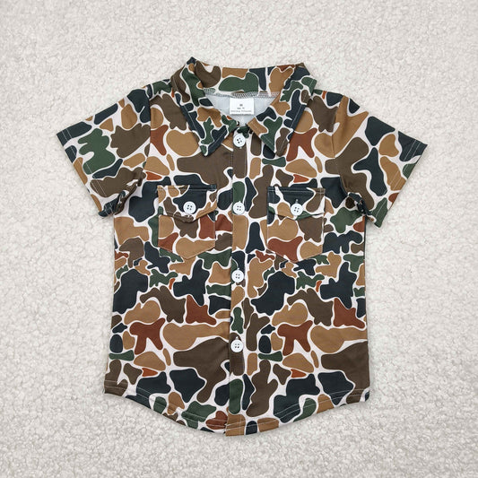 BT1200 Toddler Boys Brown Camo Pocket Short Sleeve Button Up Shirt Top