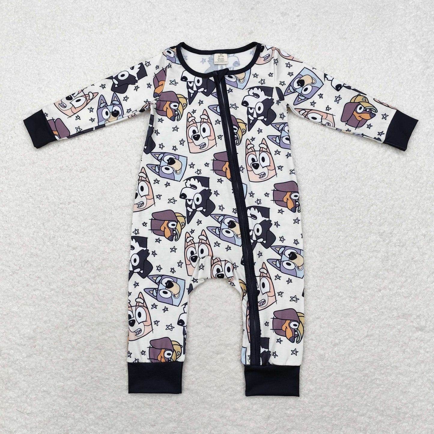 LR1173 Baby Boys Cartoon Dog Long Sleeve Zip Bamboo Romper