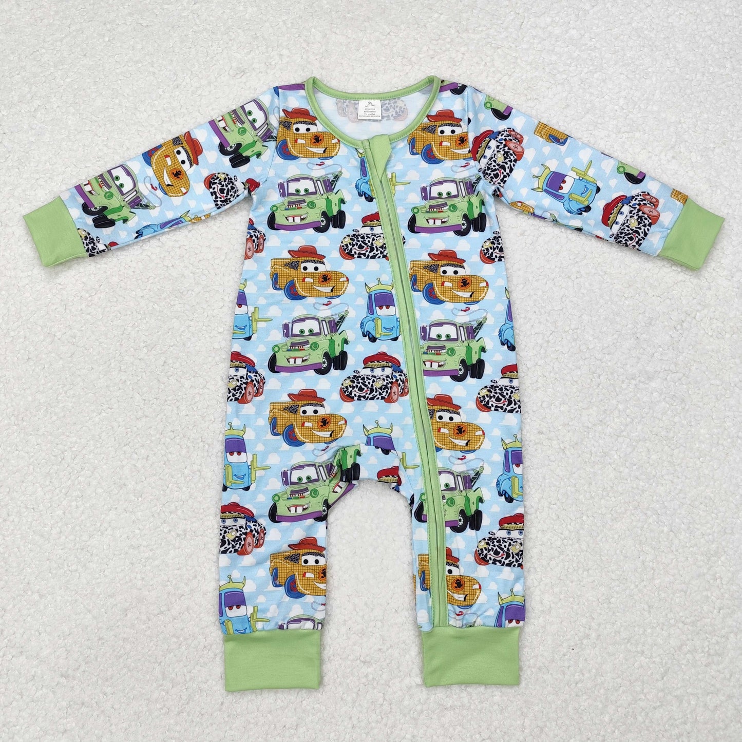 Baby Boys Cartoon Car Zip Bamboo Romper