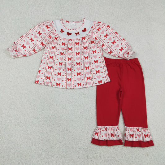 GLP2888 Baby Girls Valentine's Day Red Bow Heart Long Sleeve Outfit
