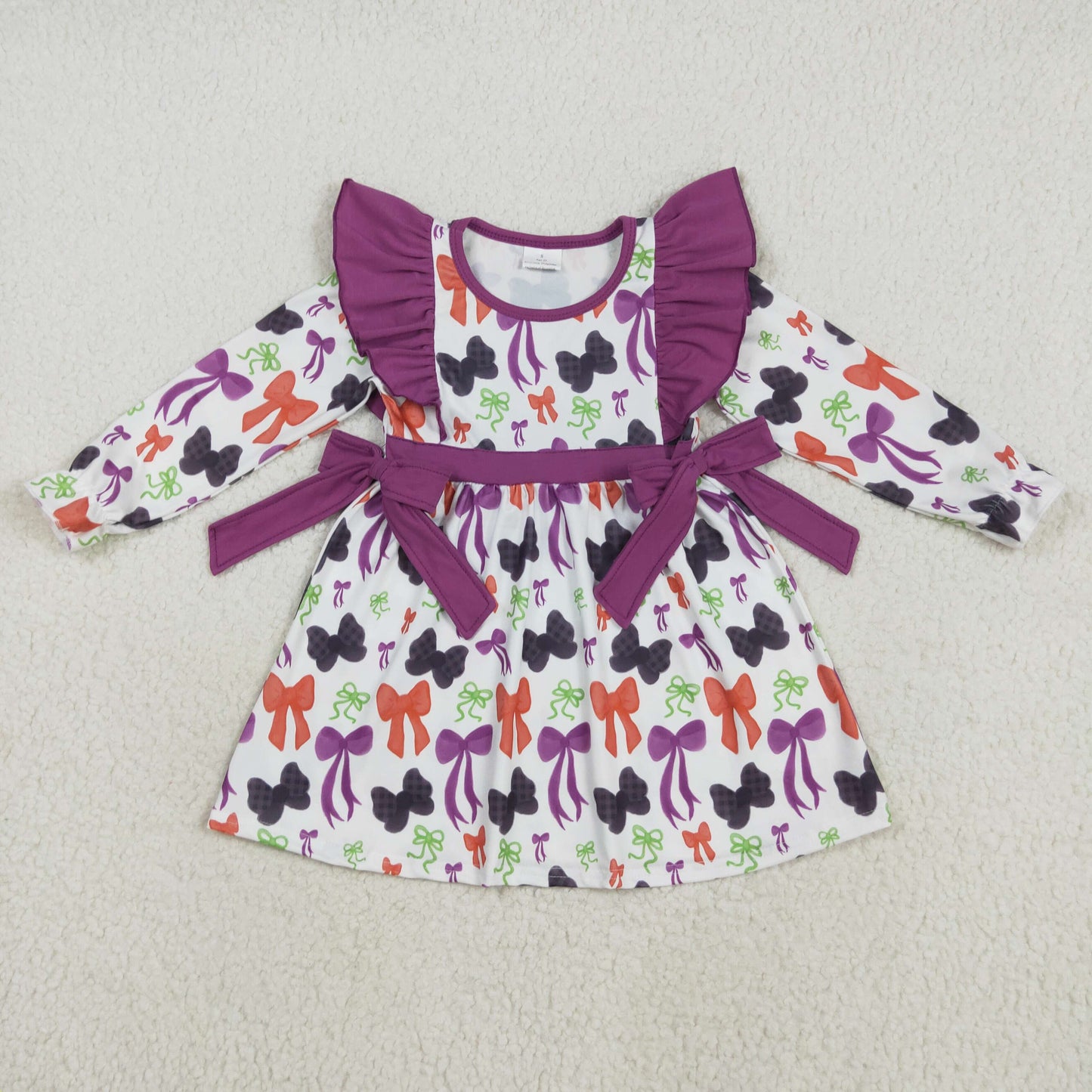 GLD1113 Kids Girls Halloween Bow Long Sleeve Dress