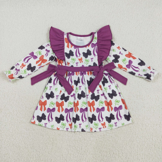 GLD1113 Kids Girls Halloween Bow Long Sleeve Dress