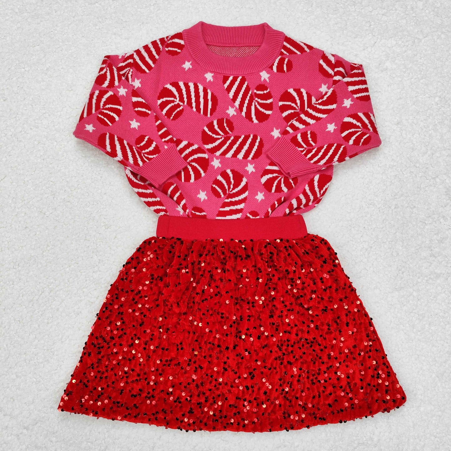 Baby Girls Christmas Sweater Top and Red Sequin Skirt Set