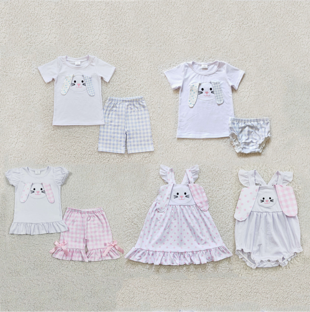 Sibling Baby Kids Short Sleeves Embroidery Bunny Easter Set Dress And Romper