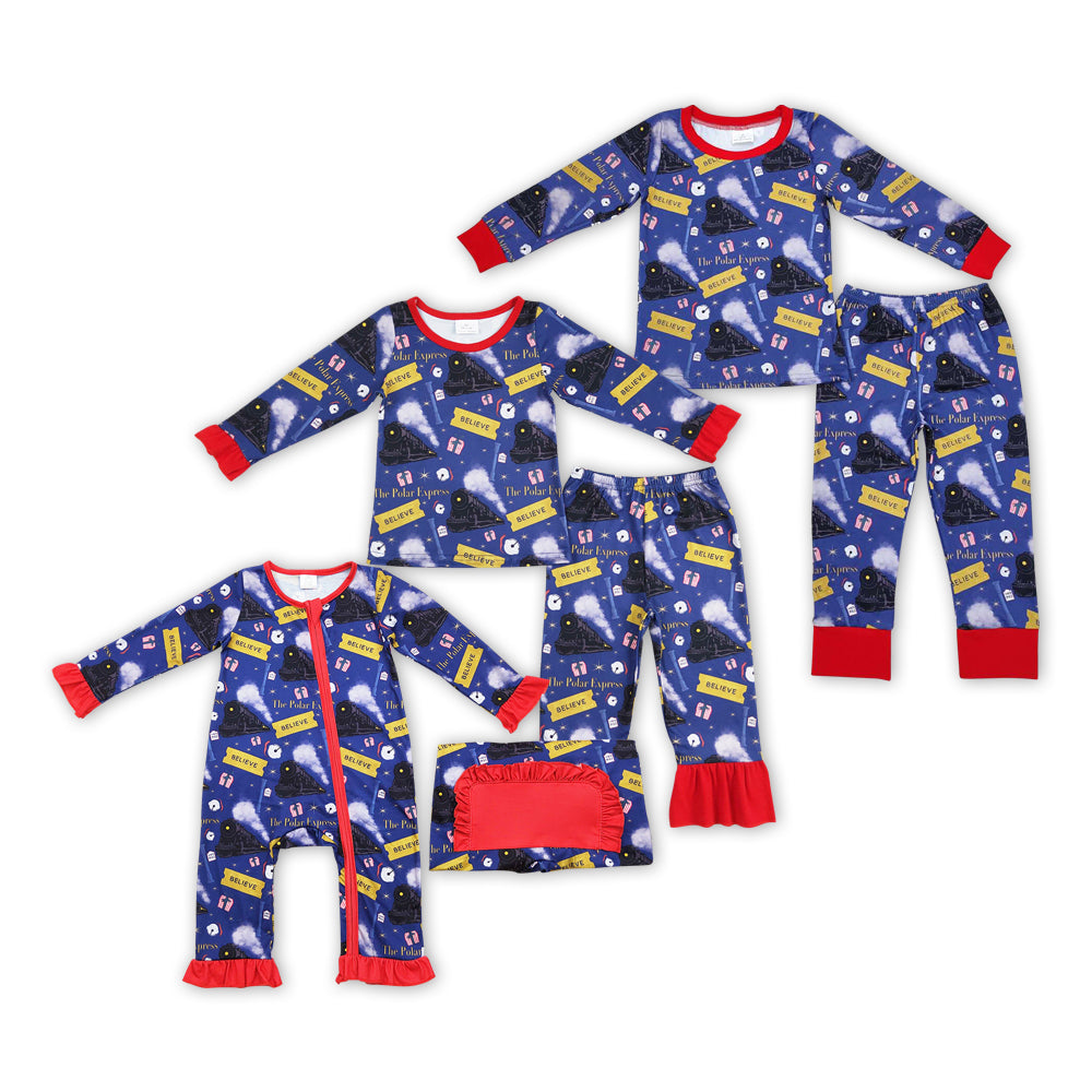 Baby Girls Boys Sibling Christmas Polar Express Pajama and Romper