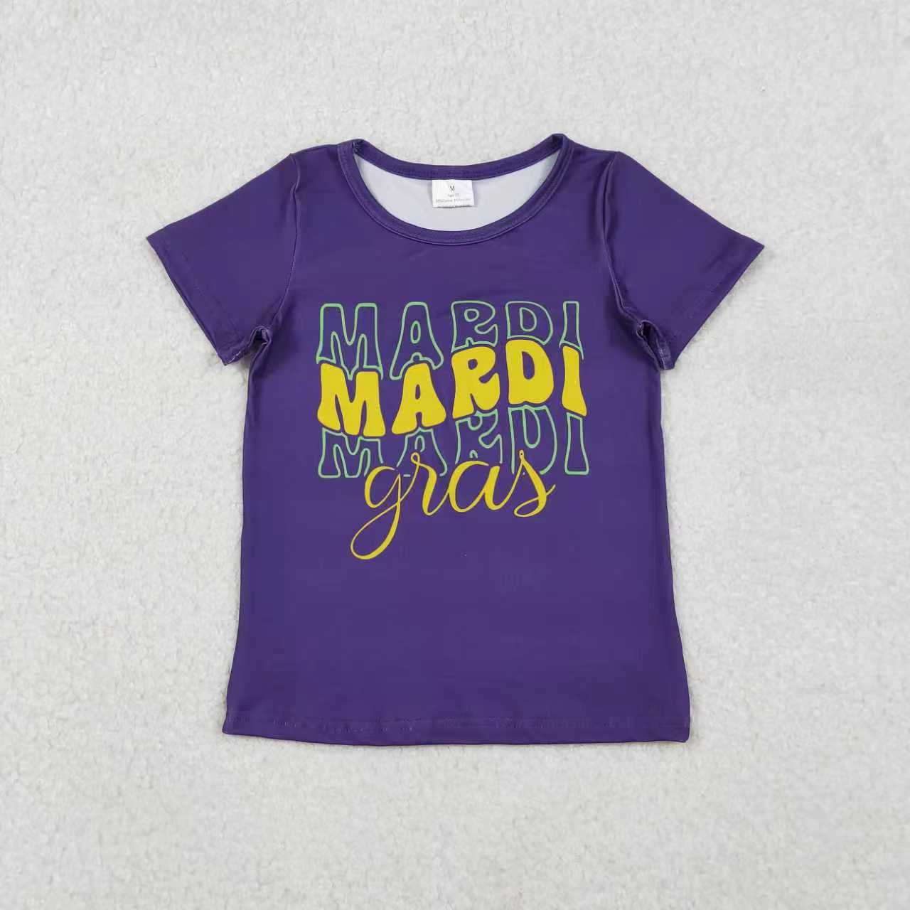 Sibling Baby Girls Mardi Gras Purple Short Sleeve T-shirt Top