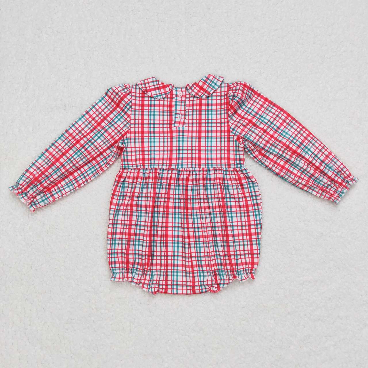 LR0571 USA Shop Christmas Baby Girls Santa Red Plaid Smocked Long Sleeve Rompers