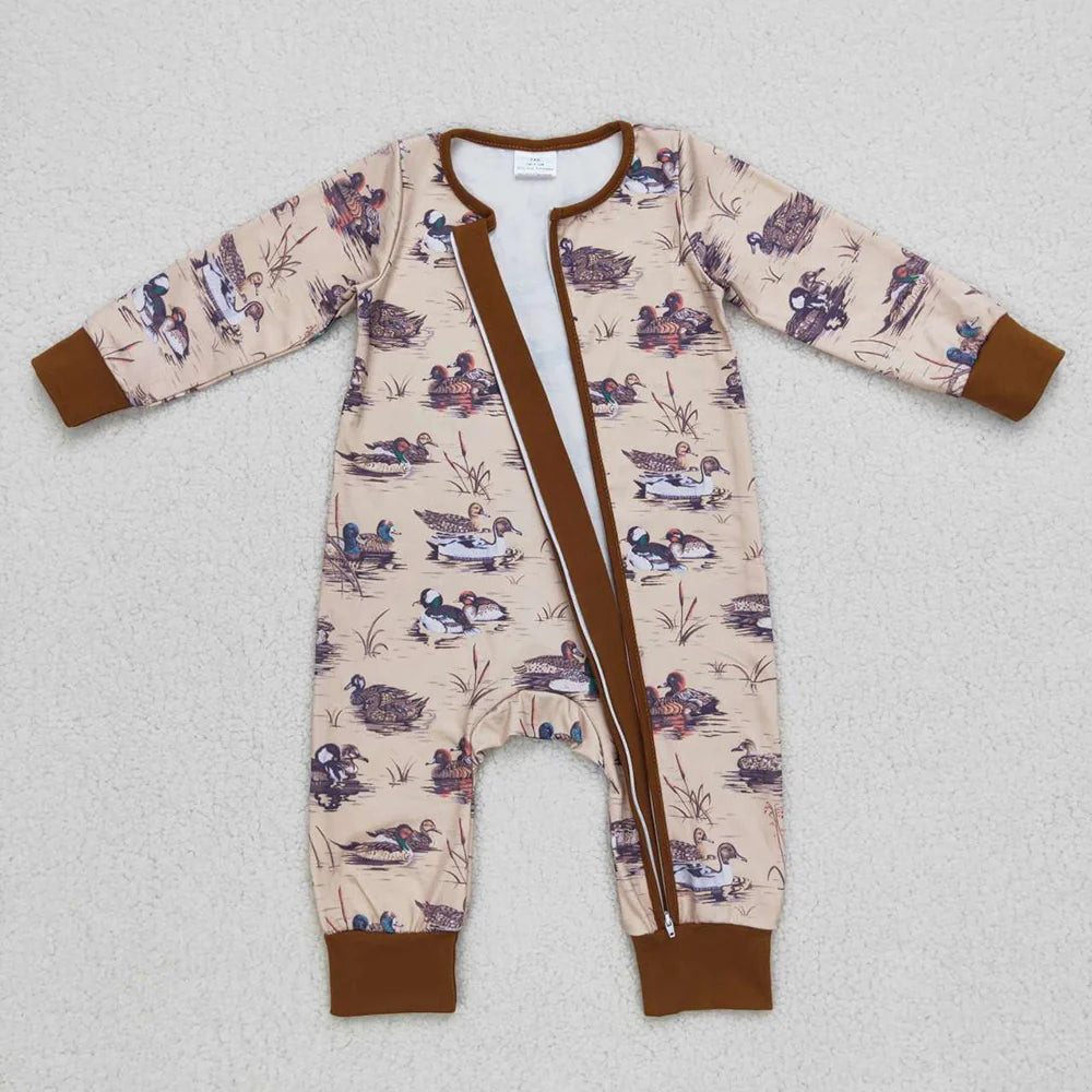 USA Shop Baby Boys Fall Grey Duck Long Sleeve Zip Rompers
