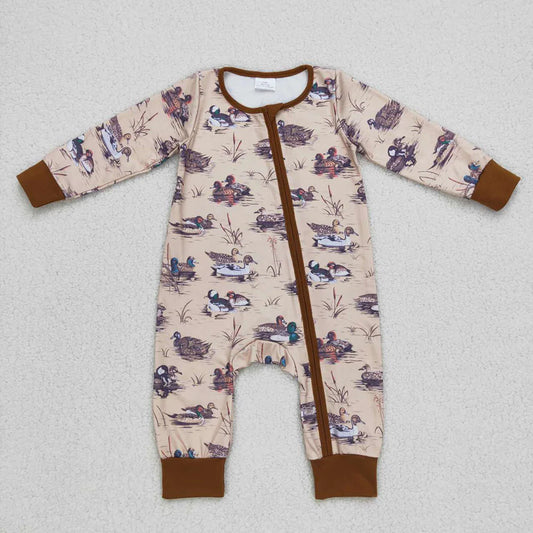 USA Shop Baby Boys Fall Grey Duck Long Sleeve Zip Rompers