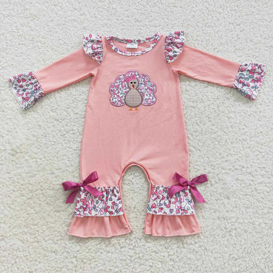 LR0358 USA Shop Baby Girls Thanksgiving Turkey Pink Rompers