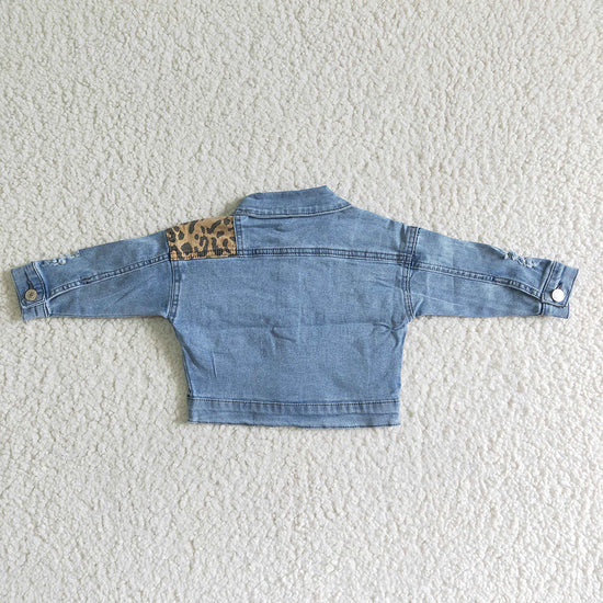 Girls denim leopard spring fall jackets