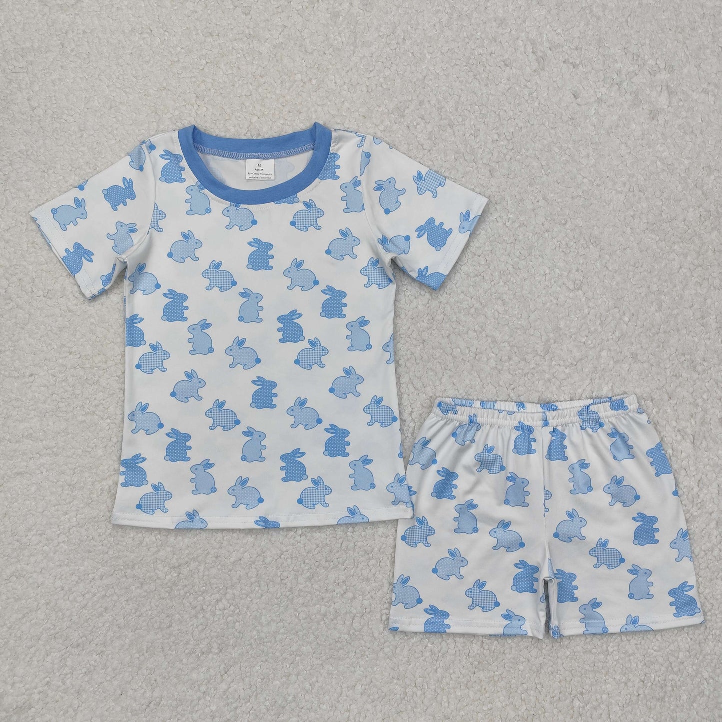 Baby Boys Easter Blue Bunny Top Shorts Pajamas Set