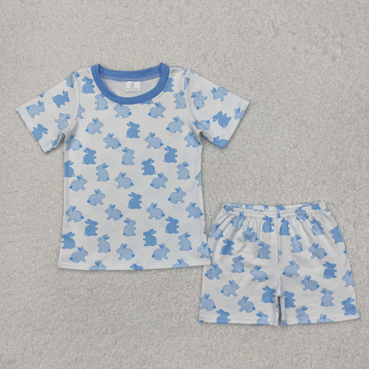 Baby Boys Easter Blue Bunny Top Shorts Pajamas Set