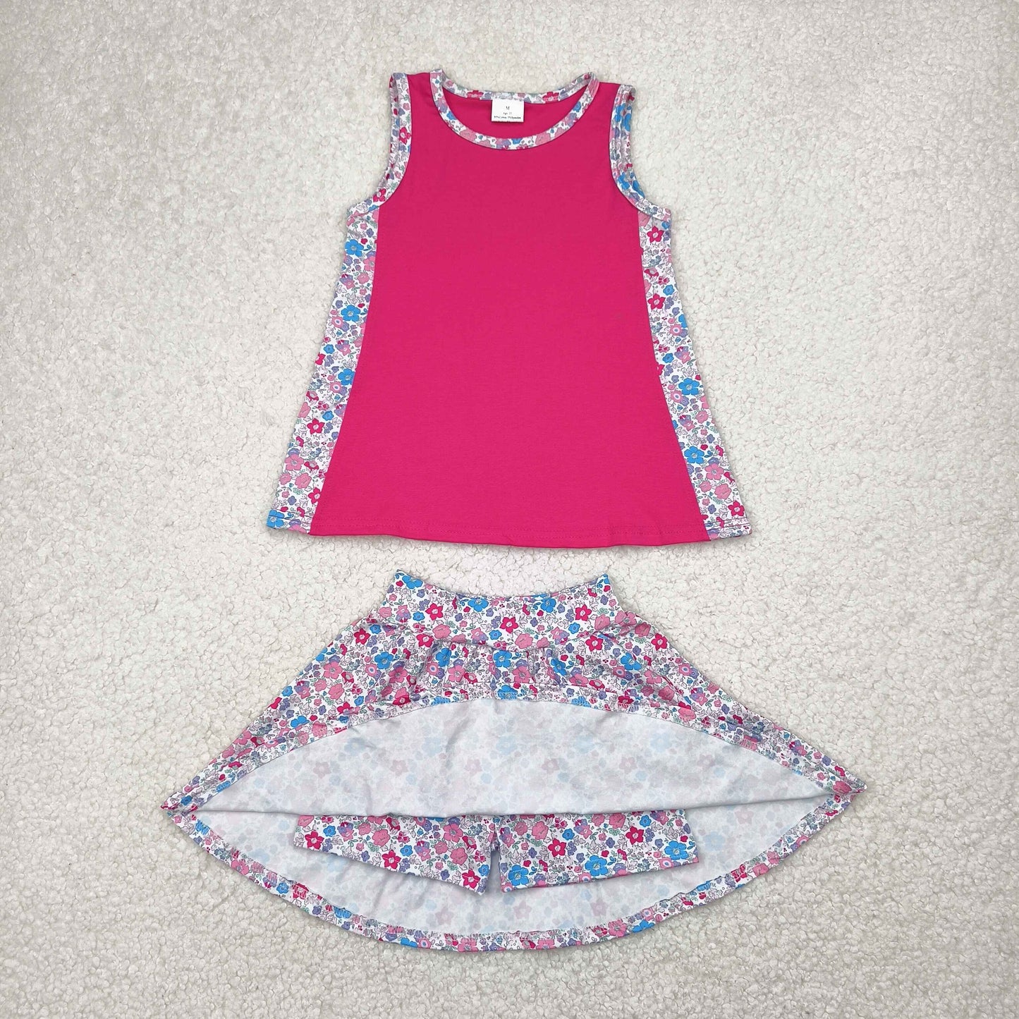 Baby Girls Hot Pink Sleeveless Top Floral Skirts Set