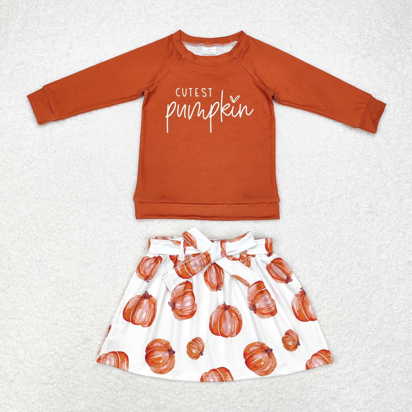 Cutest Pumpkin Long Sleeve Top With Skirt Outfit For Baby Girls