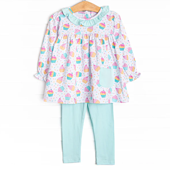 Baby Girls Long Sleeves Cakes Aqua Pockets Tunic Legging pants Set Preorder 5 MOQ