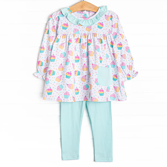 Baby Girls Long Sleeves Cakes Aqua Pockets Tunic Legging pants Set Preorder 5 MOQ