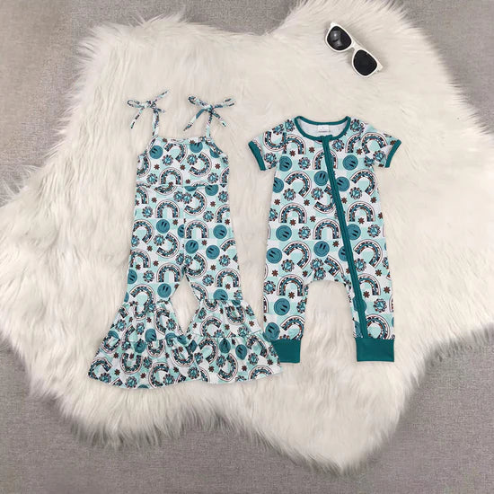 Sibling Baby Girls Summer suspender jumpsuit and romper