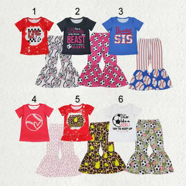 SIbling Baby Girls Sport Ball Bell Bottom Pants Outfit