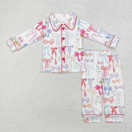 Baby Girls Colorful Bow Button Pajama Set