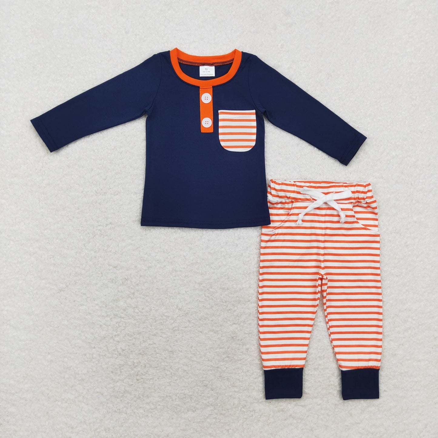 Baby Boys Navy Top Orange Striped Pants Outfit