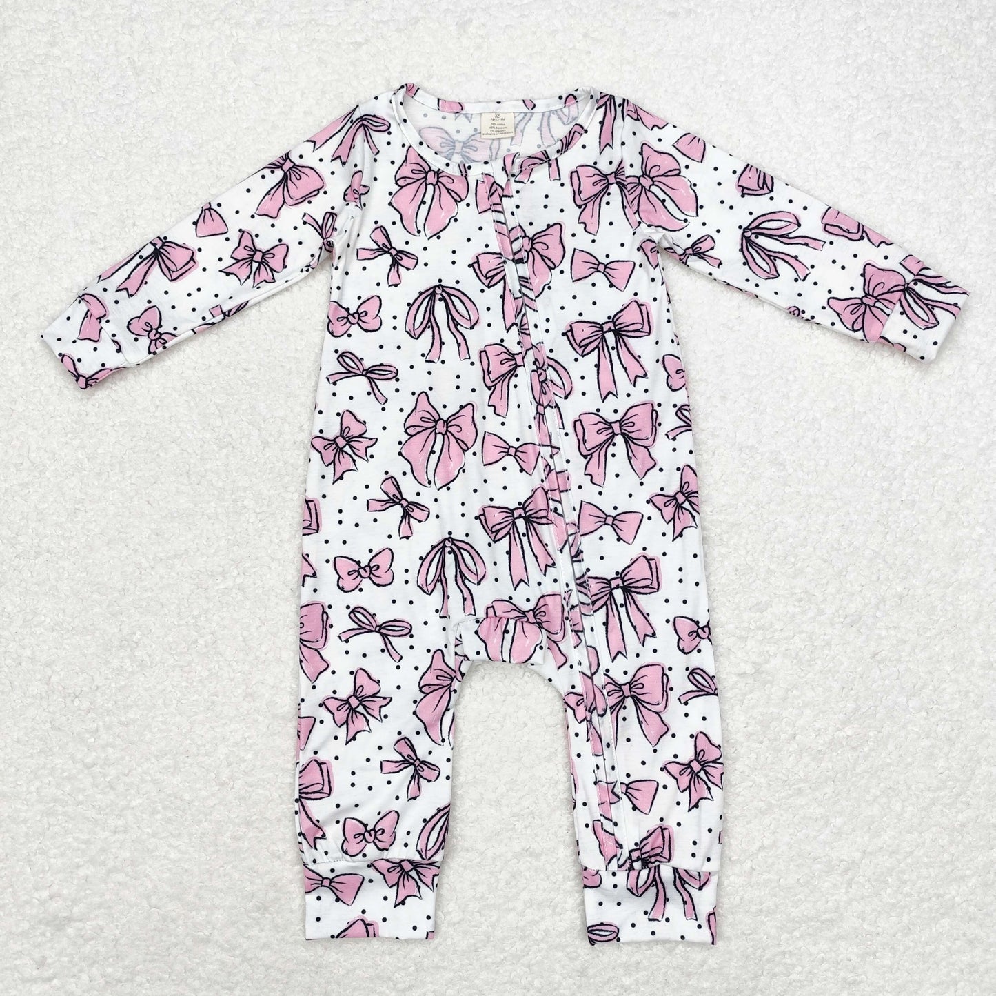 Newborn Baby Girls Pink Bow Long Sleeve Bamboo Romper