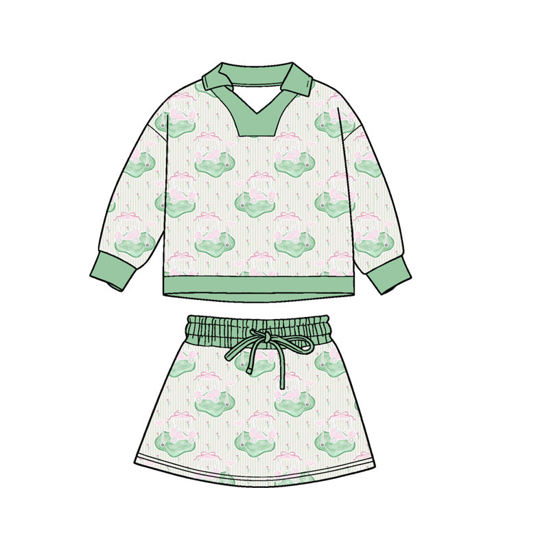 Preorder , 5 MOQ Baby Girls Golf Long Sleeve Top With Shorts Set