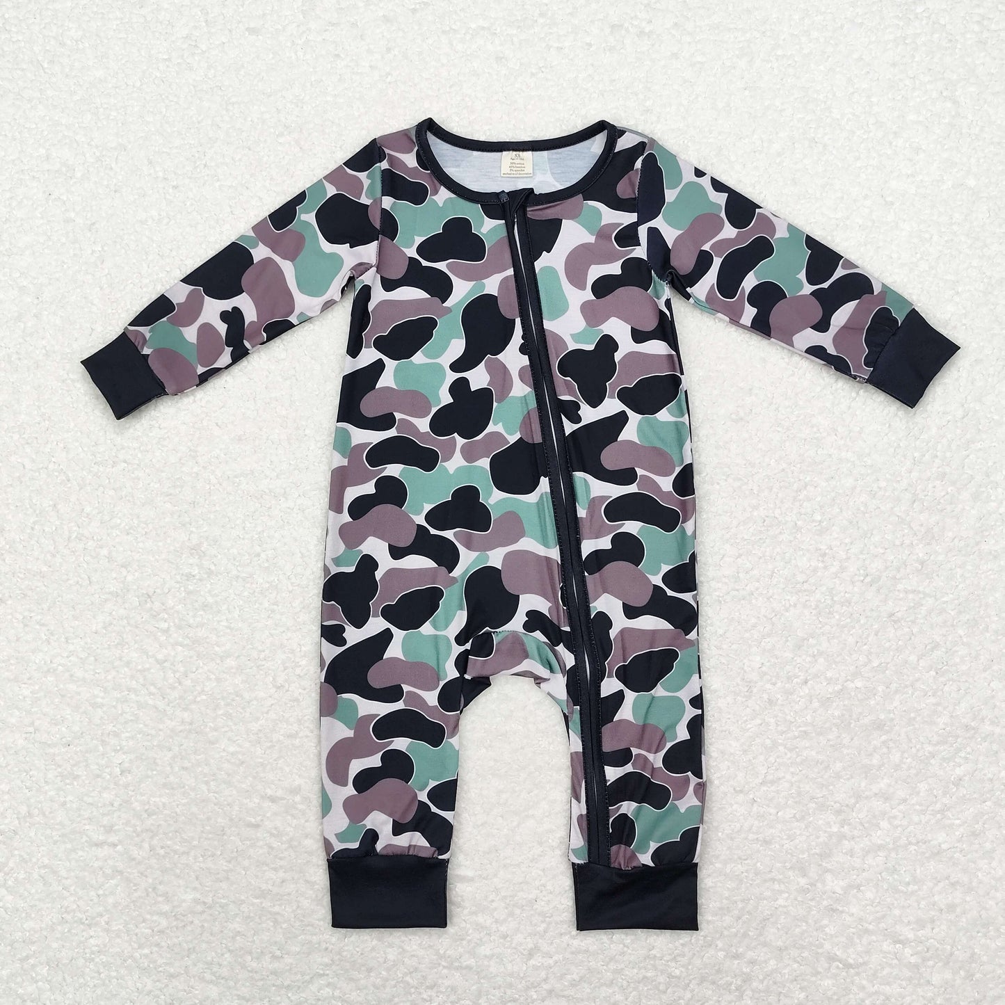 Newborn Baby Boys Camo Zip Bamboo Romper
