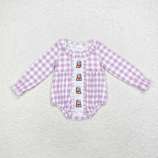 Baby Girls Halloween Ghost Purple Gingham Romper