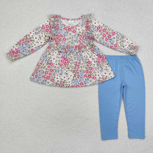 Toddler Baby Girls Floral Runic Top Blue Leggings Set