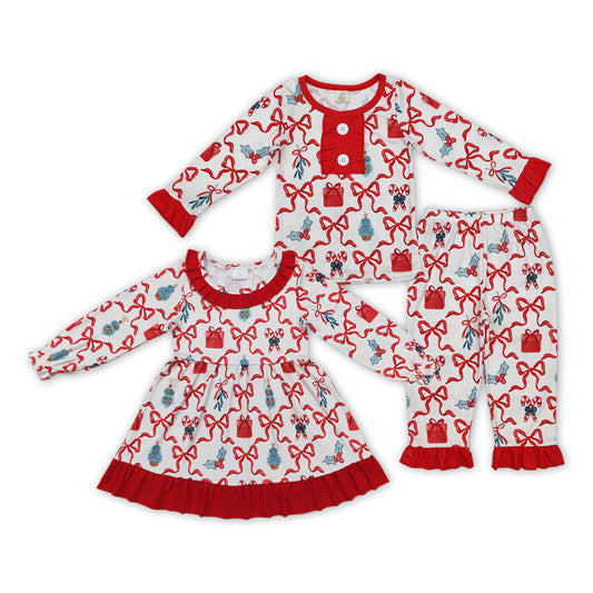 Baby Girls Sister Christmas Holly Two Pieces Pajama Set and Dress