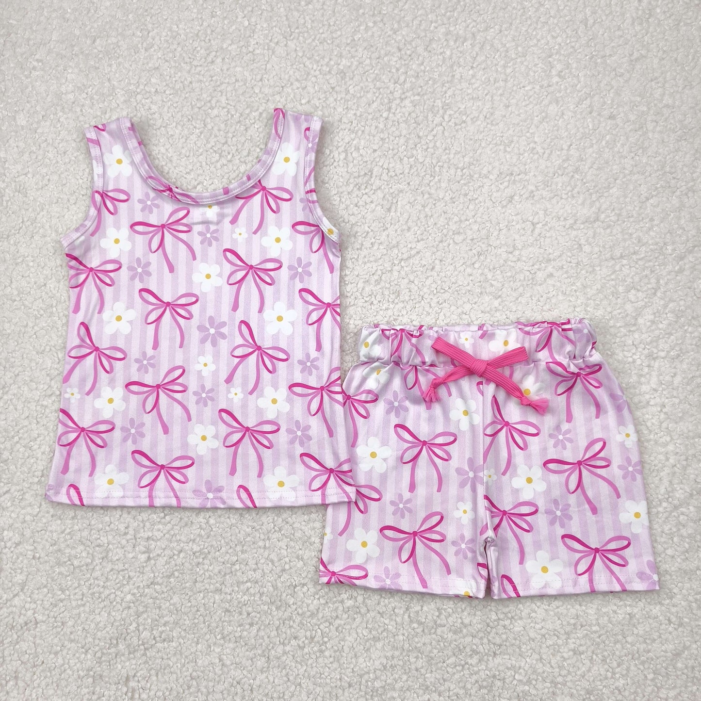 GSSO2479 Baby Girls Pink Bow Daisy Tank Top Shorts Set
