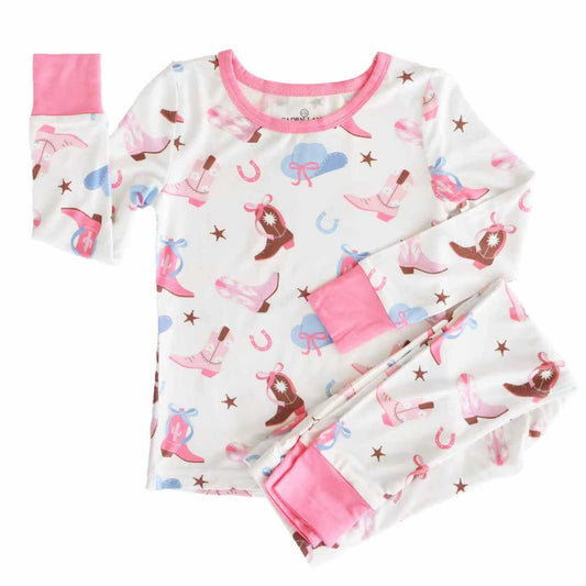 Preorder , 5 MOQ , Baby Girls  Western Boots Long Sleeve Pajama Set
