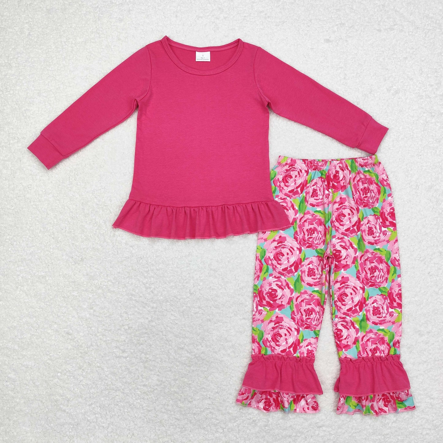 GLP1462 Baby Girls Hot Pink  Top +Rose Ruffle Pants Outfit