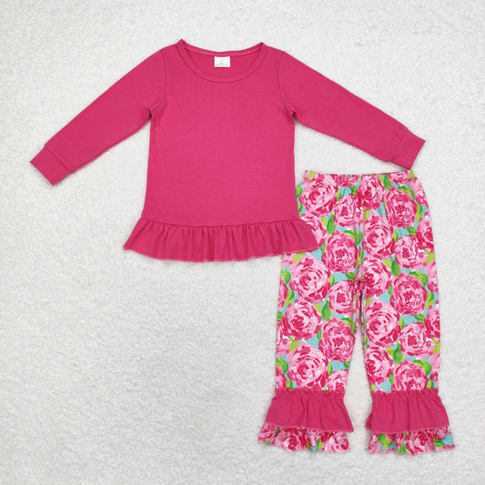 GLP1462 Baby Girls Hot Pink  Top +Rose Ruffle Pants Outfit