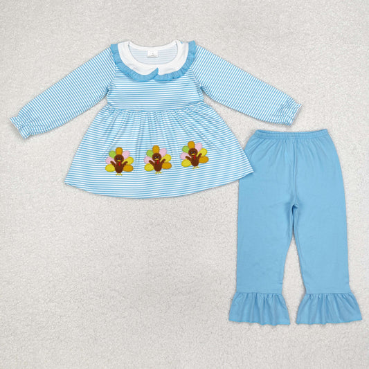 Baby Girls  Blue Striped Turkey Top Blue Pants Set