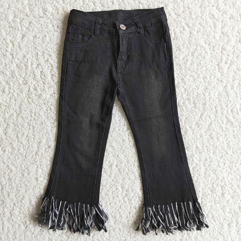 D4-30 USA Shop Baby Girls Black Fringe Jeans Pants