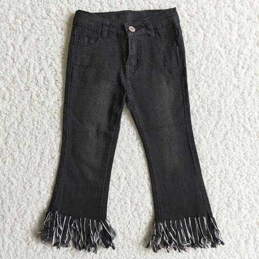 D4-30 USA Shop Baby Girls Black Fringe Jeans Pants