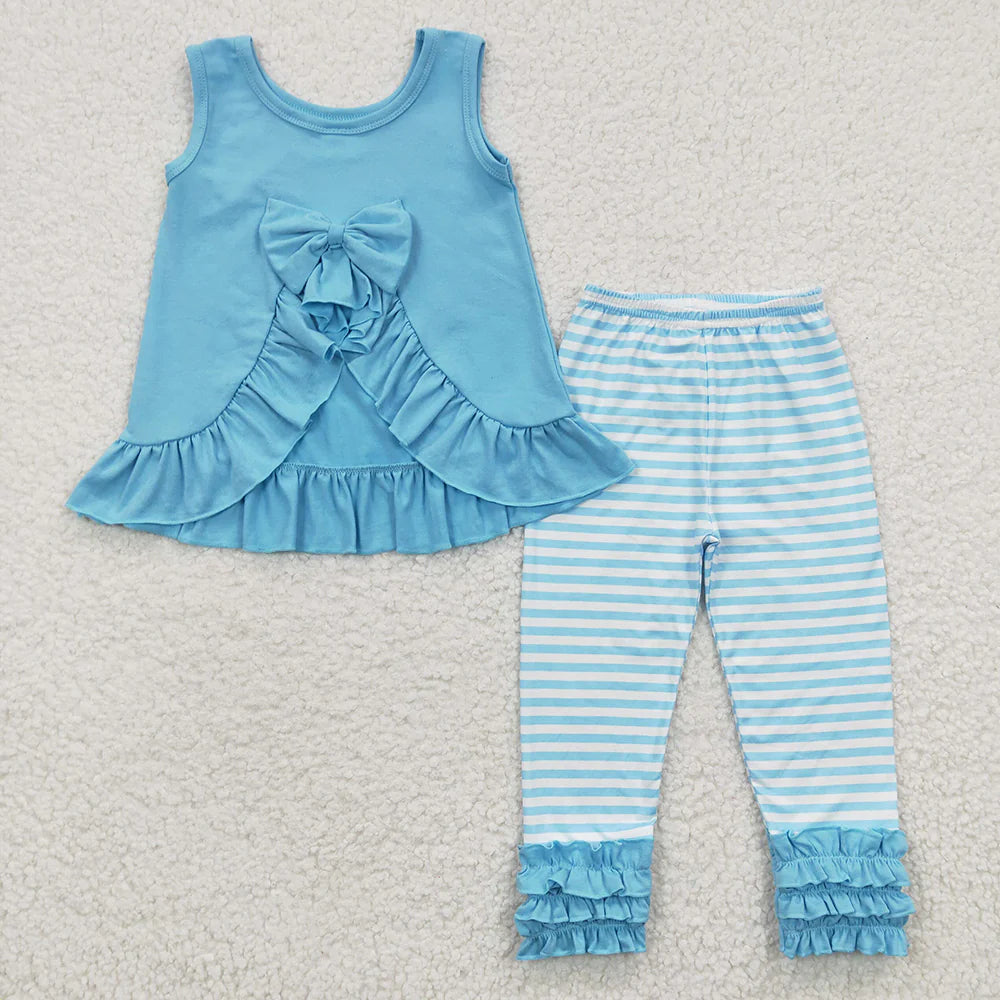 Baby Girls Four Colors Bow Tunic Stripe Icing Legging Pants Clothes Sets