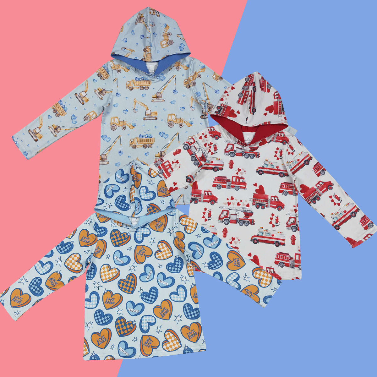 Toddler Boys Sibling Valentine's Day Heart Truck Long Sleeve Hoodie Top