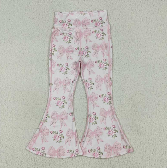 P0768 Baby Girls Floral Pink Bow Yoga Pants