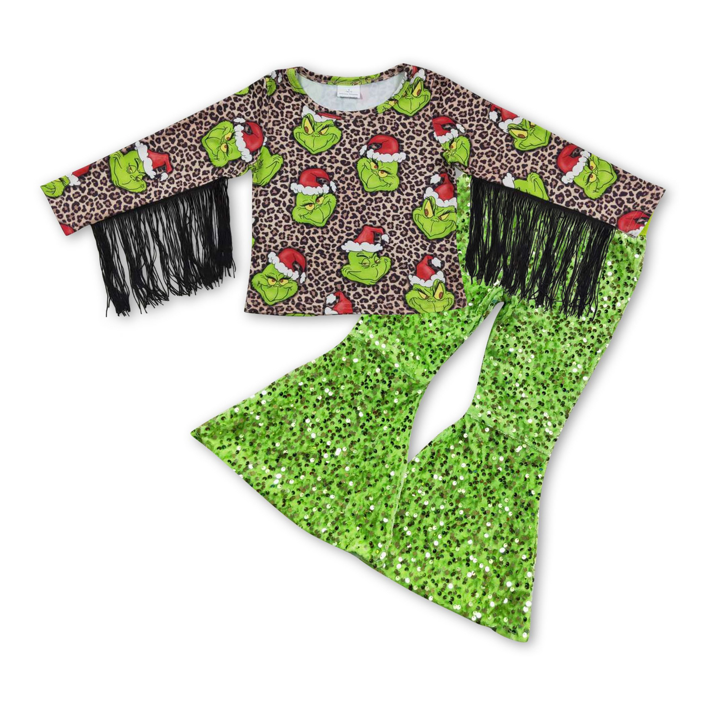 Baby Girls Christmas Santa Top Green Sequin Pants Outfit