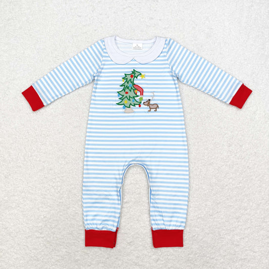 Baby Boys Christmas Embroidery Tree Dog Romper