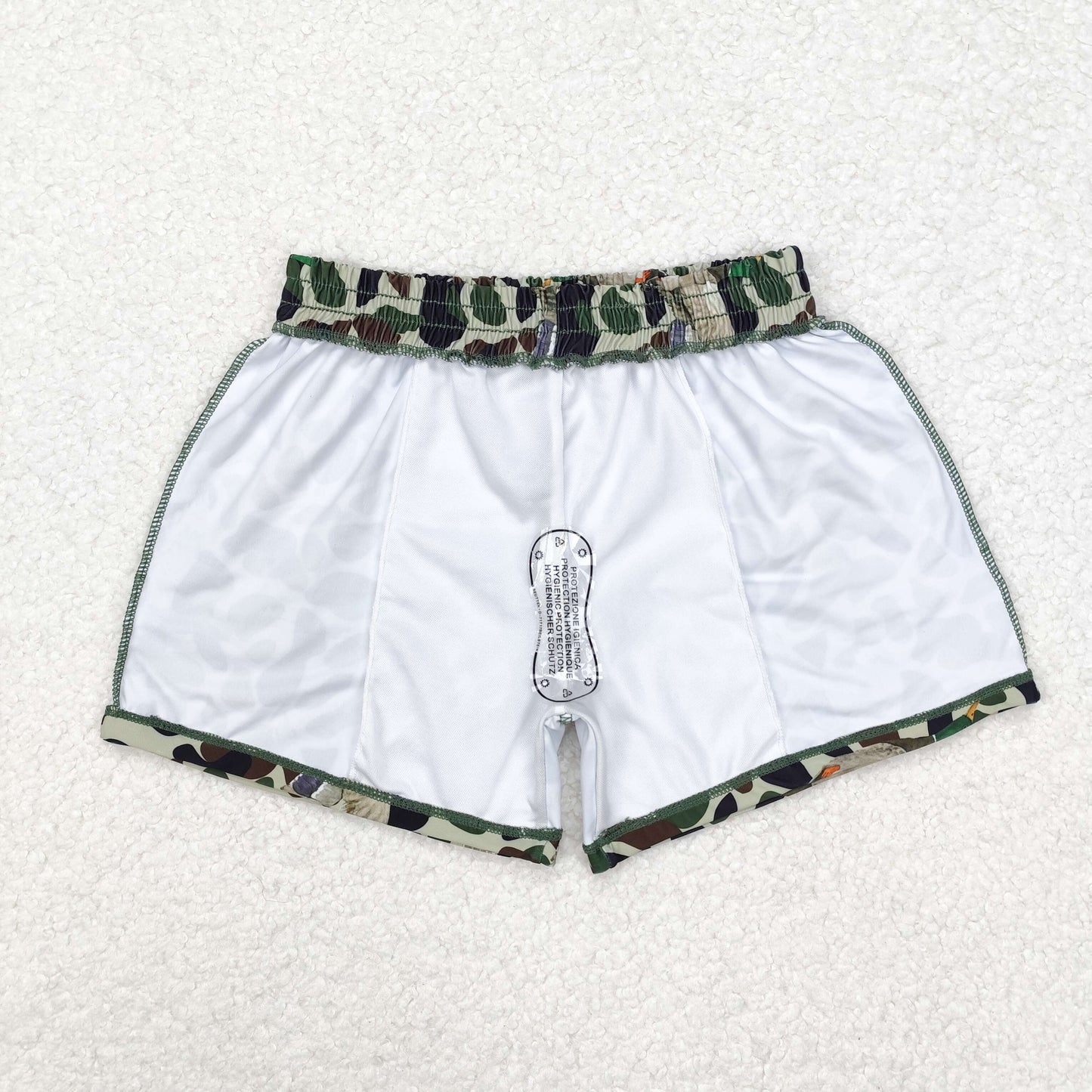 Kids Boys Dark Green Camo Ducks Print Swimming Trunks Summer Shorts