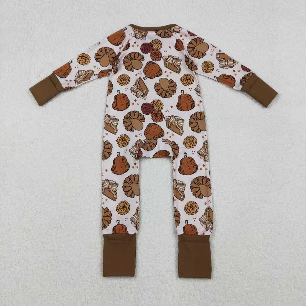 Sibling Girls Turkey Pie Pumpkin Pajama Set /Footed Romper